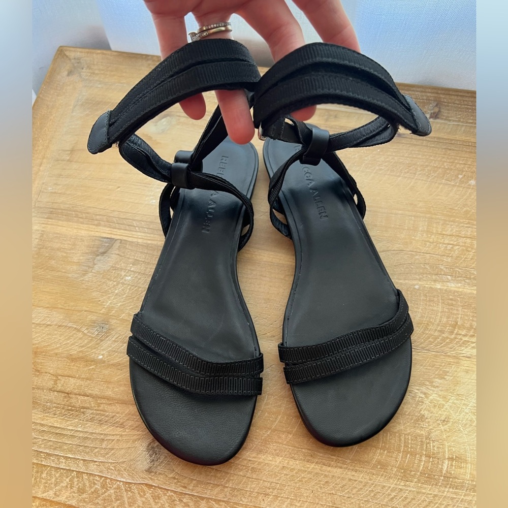 Rebecca Allen Citrine Black The Flat Two Strap Sandals Size 6 New - Picture 2 of 8